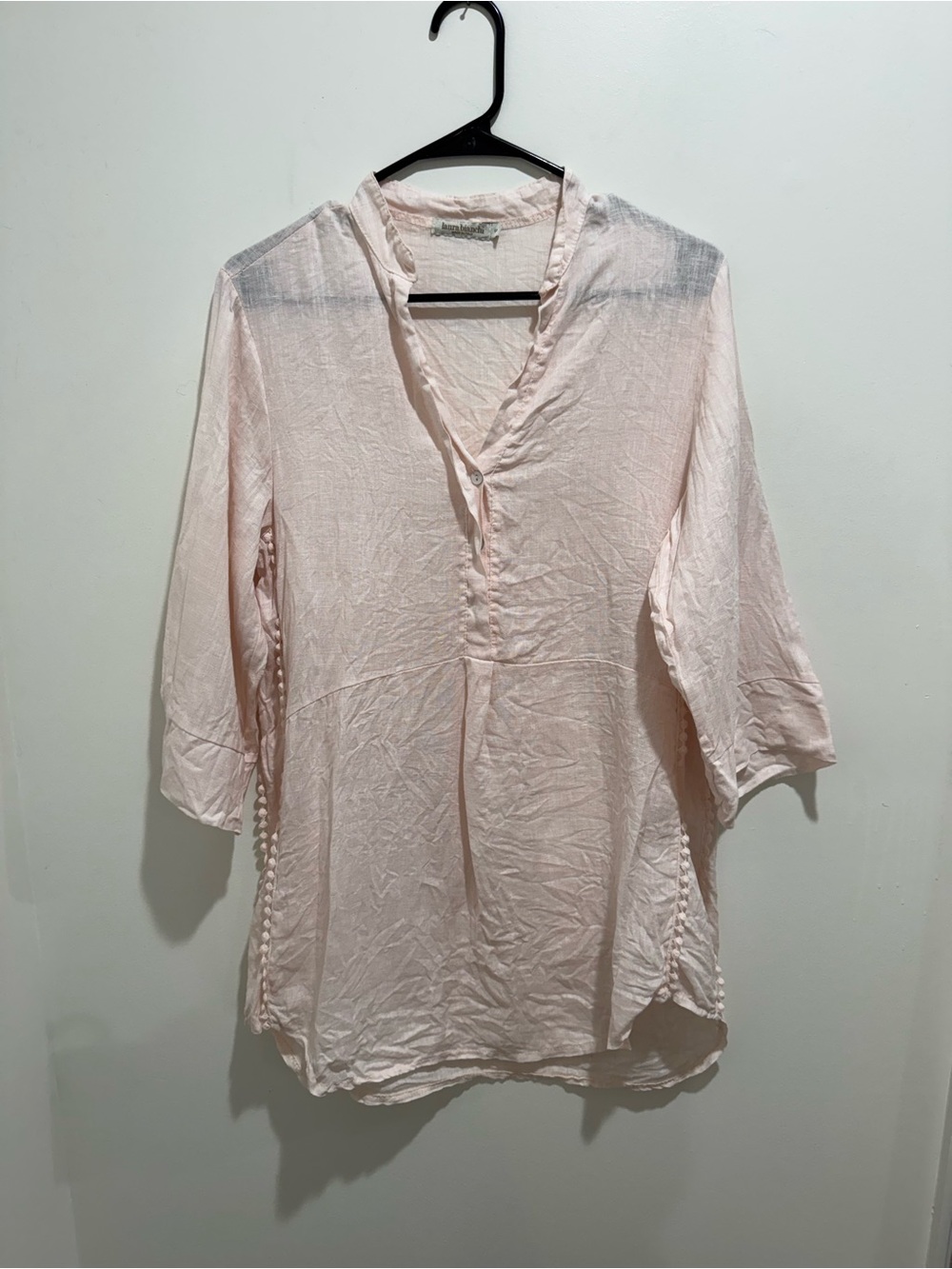 Laura Bianchi 100%‎ Linen Tunic Blouse Light Pink Size Small Made in Italy
